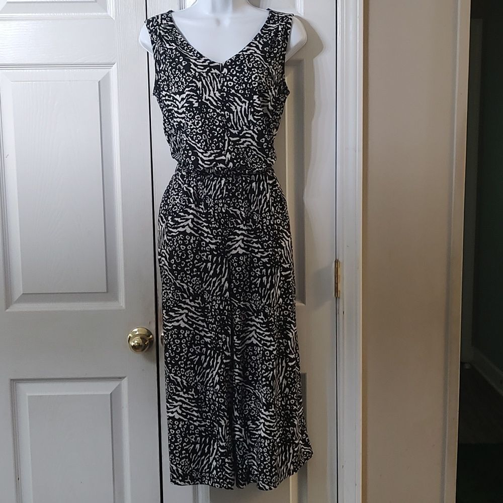 Comfort Code by Cuddl Duds  black white animal print Jersey Tank Jumpsuit  Sz S